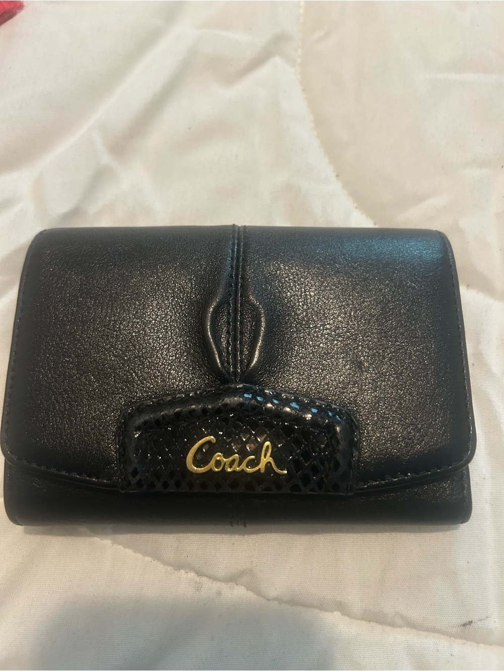 Coach Black Leather Small Wallet with Gold Logo Accent